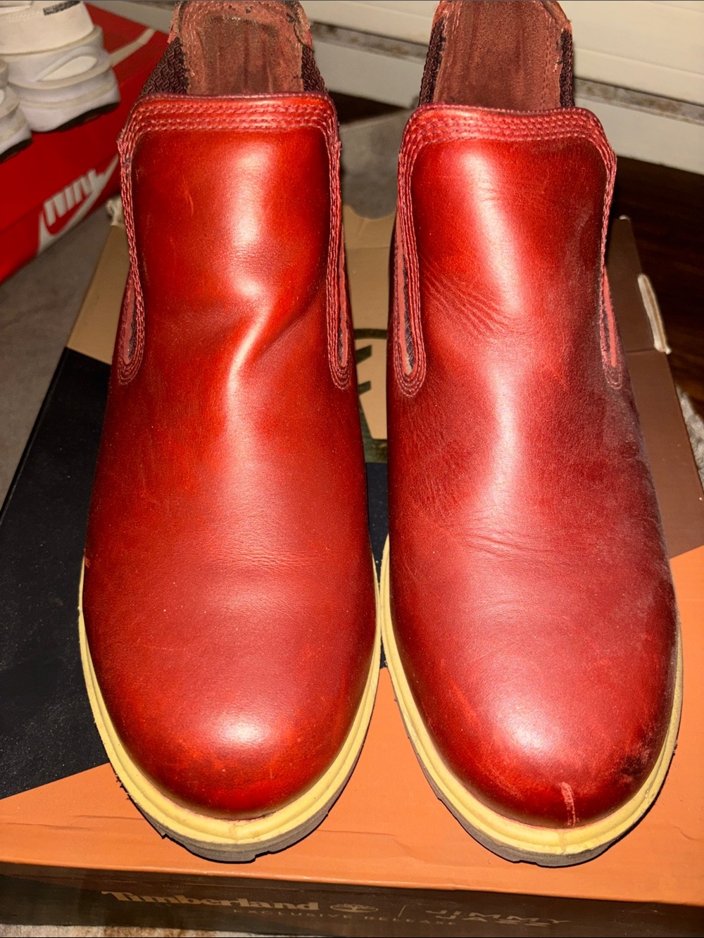 Men's Red Leather Slip-On Timberland Boots